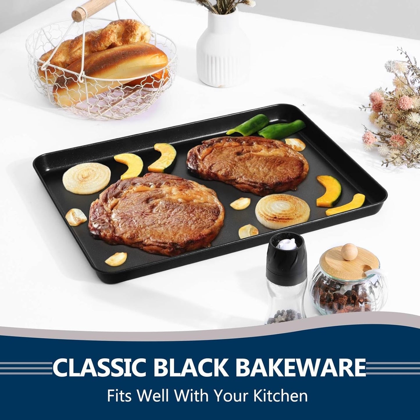 P&P CHEF 16-Inch Non-Stick Baking Cookie Sheet Pan - Durable Carbon Steel Oven Tray for Bread, Meat & Vegetables