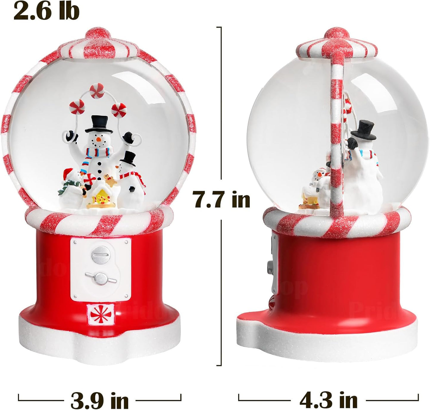 Priddop Snowman Snow Globe | Musical Glitter Christmas Decoration - 7.8 Inch USB/Battery Timer
