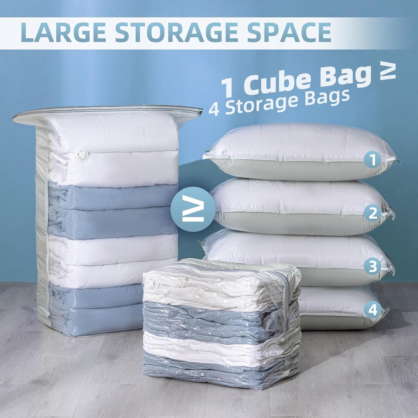 Skiennix Vacuum Storage Bags - 6 Pack Cube Combo (3 Jumbo + 3 Medium) for Clothing & Bedding Organization