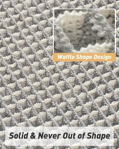 AMOAMI Upgraded Waffle Runner Rug Super Absorbent Non Slip Bath Mats for Bathroom Machine Washable Bathroom Runner Rug with Tassels, Ideal for Hallway Bedroom Laundry Room, 2' x 5', LightGrey & Cream