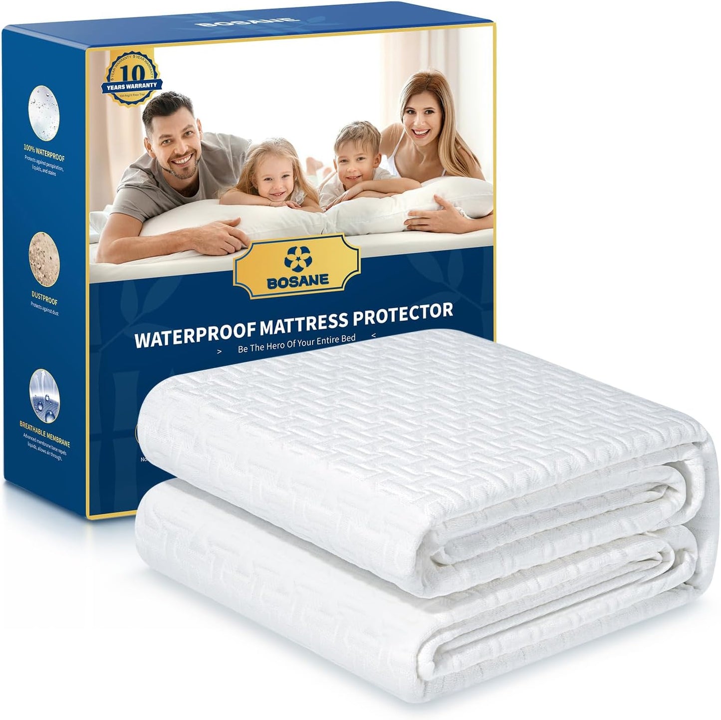 Skiennix 100% Waterproof Queen Mattress Protector - Breathable Cooling 3D Air Fabric, Hypoallergenic & Noiseless, Fits 8-21'' Deep Pocket