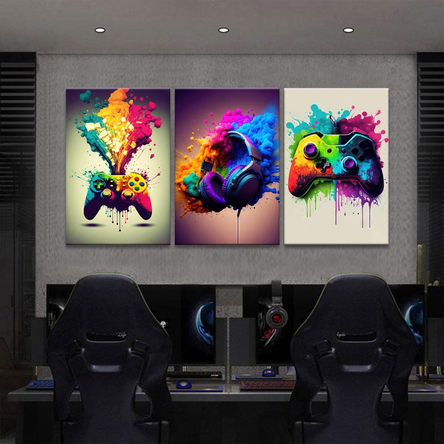 Skiennix 3-Piece Game Room Wall Art - Colorful Graffiti Theme Posters for Boys' Bedrooms | 12x16 Inch