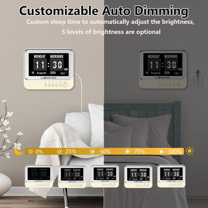Lemnoi Dementia Clock,Digital Calendar Clock with Day and Date,Alzheimer's Calendar for Seniors Elderly Memory Loss, 15 Alarms 15 Medicine Reminders,Customizable Auto Dimmable,Auto DST(7in White)