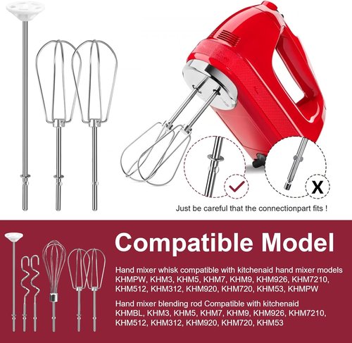 Kitchenaid Hand Mixer Attachments - Stainless Steel Beater, Whisk, Dough Hooks | Set of 6