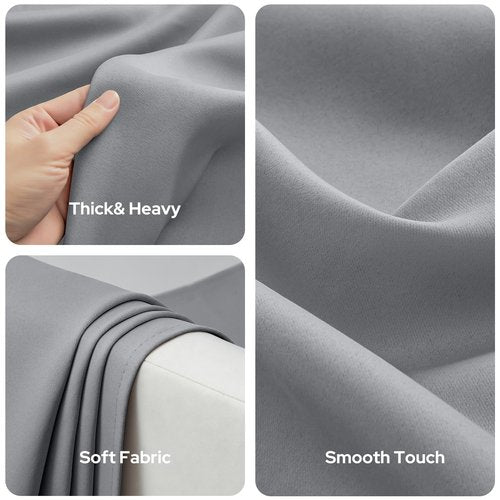 HOMEIDEAS Blackout Curtains for Bedroom 52 X 84 Inch Long 2 Panels Set Light Grey/Gray Room Darkening Curtains/Drapes, Soundproof Thermal Grommet Window Curtains for Living Room