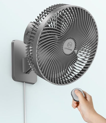 LEMOISTAR 10-Inch Wall Mounted Fan - Remote Control, 90° Oscillation, 4 Speeds, Quiet Operation | Grey