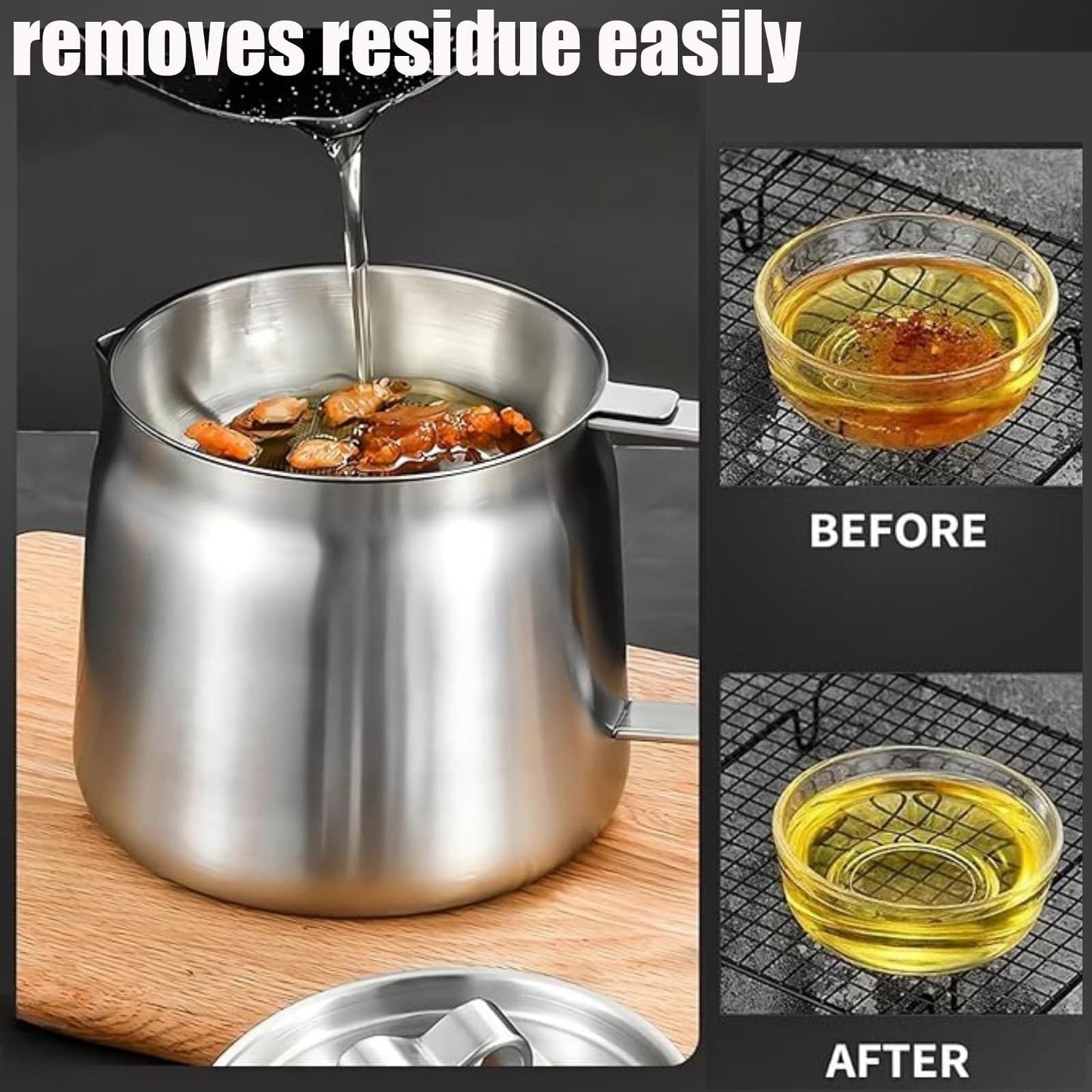 Rose and Teddy Stainless Steel Fryer, 53/70oz Large Capacity 2 in 1 Oil Strainer Pot, 304 Stainless Steel Fryer and Oil Filter with Strainer for Kitchen Storing Cooking (2L/70oz)