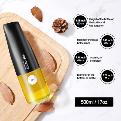 YARRAMATE Olive Oil Dispenser - Large Capacity 500ml | Leak-Proof Glass Drizzler in Black