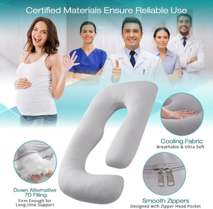 Sasttie U-Shaped Cooling Pregnancy Pillow - Full Body Support with Removable Cover | Light Grey