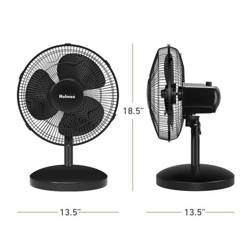 Holmes 12 Inch Oscillating Table Fan 3 Speeds 75 Degree Wide Angle Oscillation Adjustable 15 Degree Tilt Quiet Operation Home Office Bedroom Kitchen Black