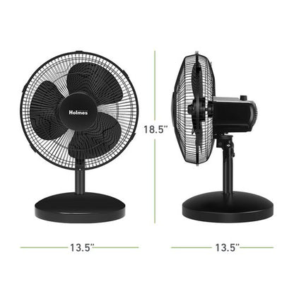 Holmes 12 Inch Oscillating Table Fan 3 Speeds 75 Degree Wide Angle Oscillation Adjustable 15 Degree Tilt Quiet Operation Home Office Bedroom Kitchen Black
