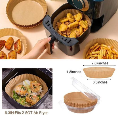 Air Fryer Liners | 100PCS Non-Stick Parchment Paper for 2-5QT Air Fryers - 6.3 Inch Round