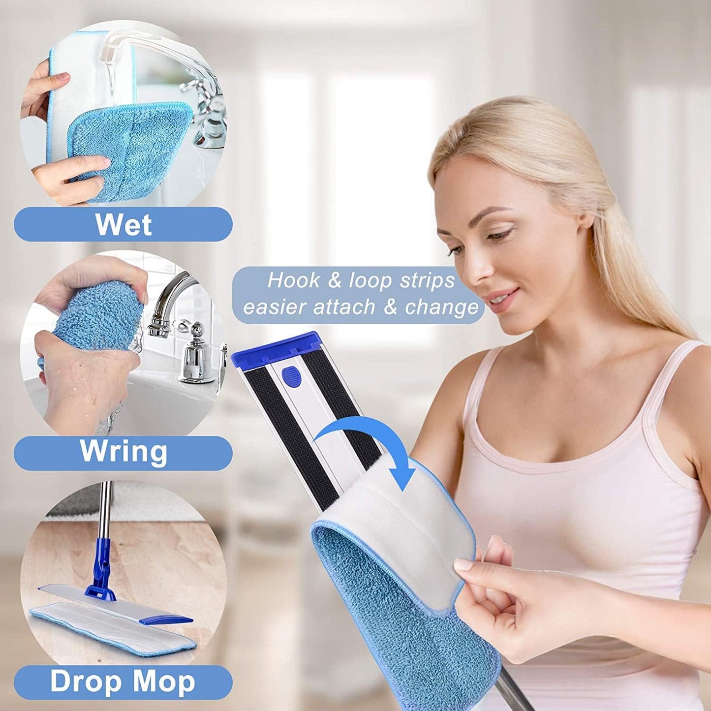 Skiennix 18" Microfiber Mop - Professional Floor Cleaning with Stainless Steel Handle & 4 Washable Pads
