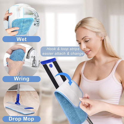 Skiennix 18" Microfiber Mop - Professional Floor Cleaning with Stainless Steel Handle & 4 Washable Pads