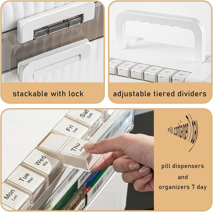 Regine Switzerland Large Medicine Cabinet Pill Organizer - 3-Tier First Aid Storage with Foldable Handle