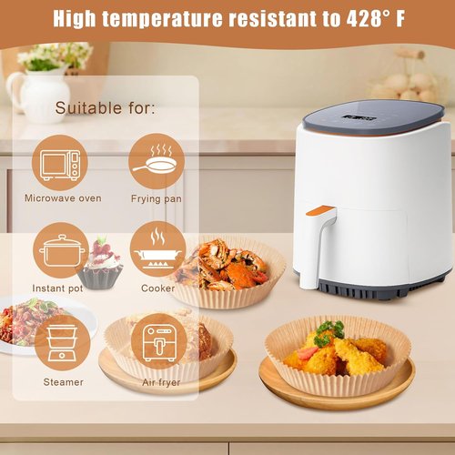 Air Fryer Liners | 100PCS Non-Stick Parchment Paper for 2-5QT Air Fryers - 6.3 Inch Round