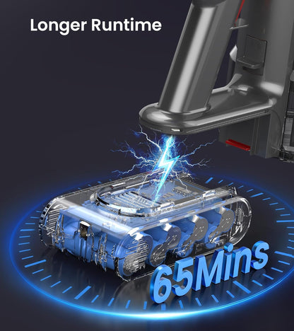 Skiennix Cordless Vacuum Cleaner - 550W, 45kPa Suction Power, 65 Mins Runtime, LED Display, Anti-Tangle Brush
