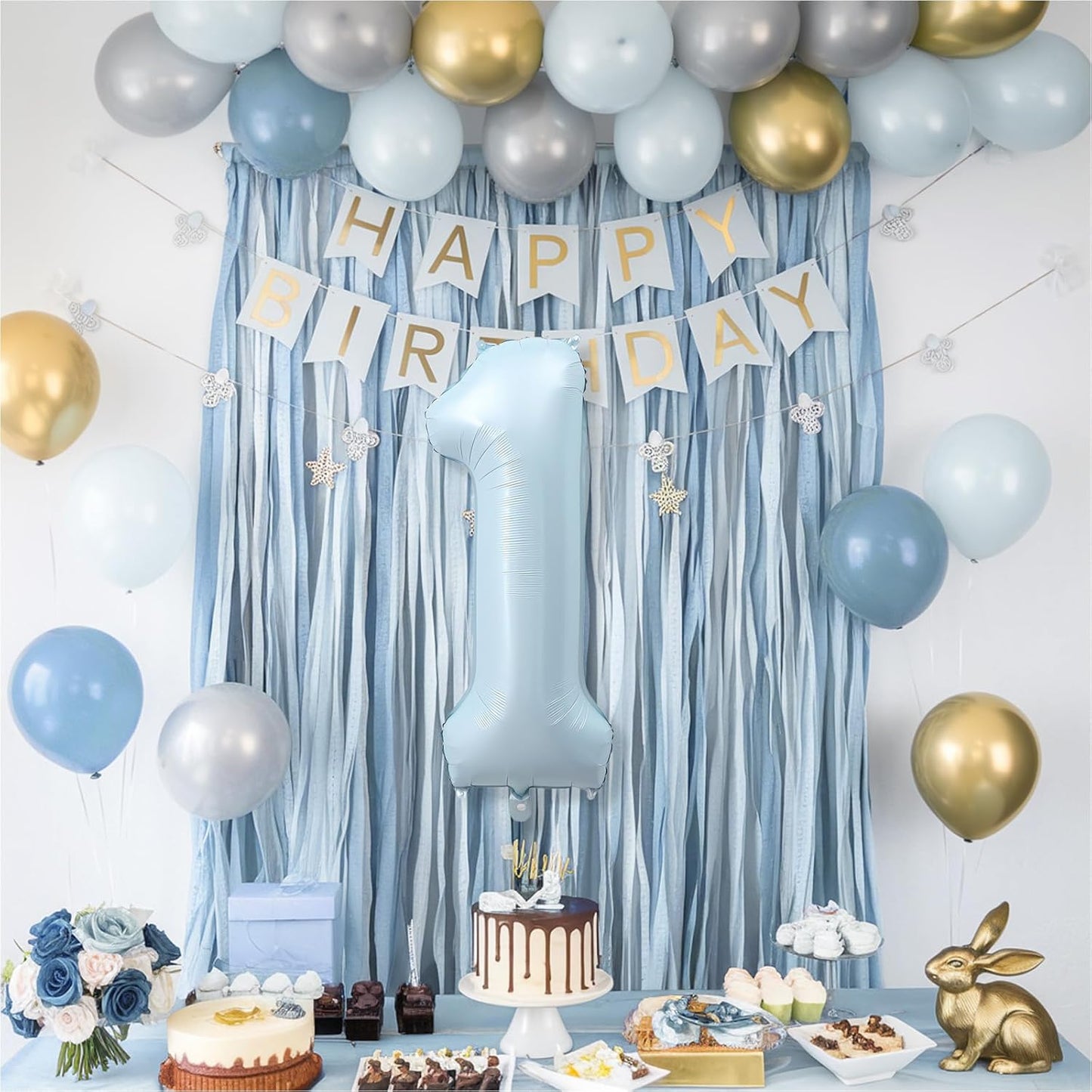 Big Number 1 Balloon - Light Matte Sky Blue Foil 40 Inch - Giant 1st Birthday Decor for Boys & Girls