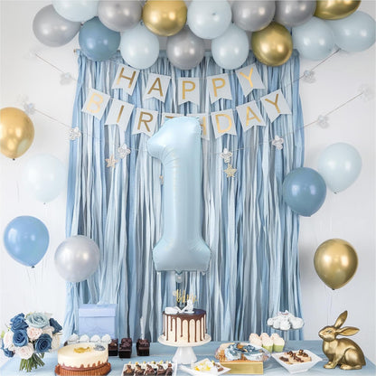 Big Number 1 Balloon - Light Matte Sky Blue Foil 40 Inch - Giant 1st Birthday Decor for Boys & Girls
