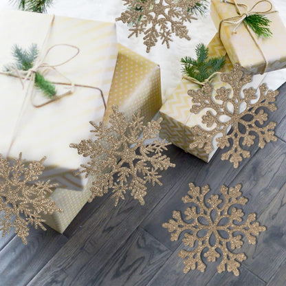 Skiennix 36pcs Christmas Snowflake Ornaments - Glittering Gold Decor for Winter Trees