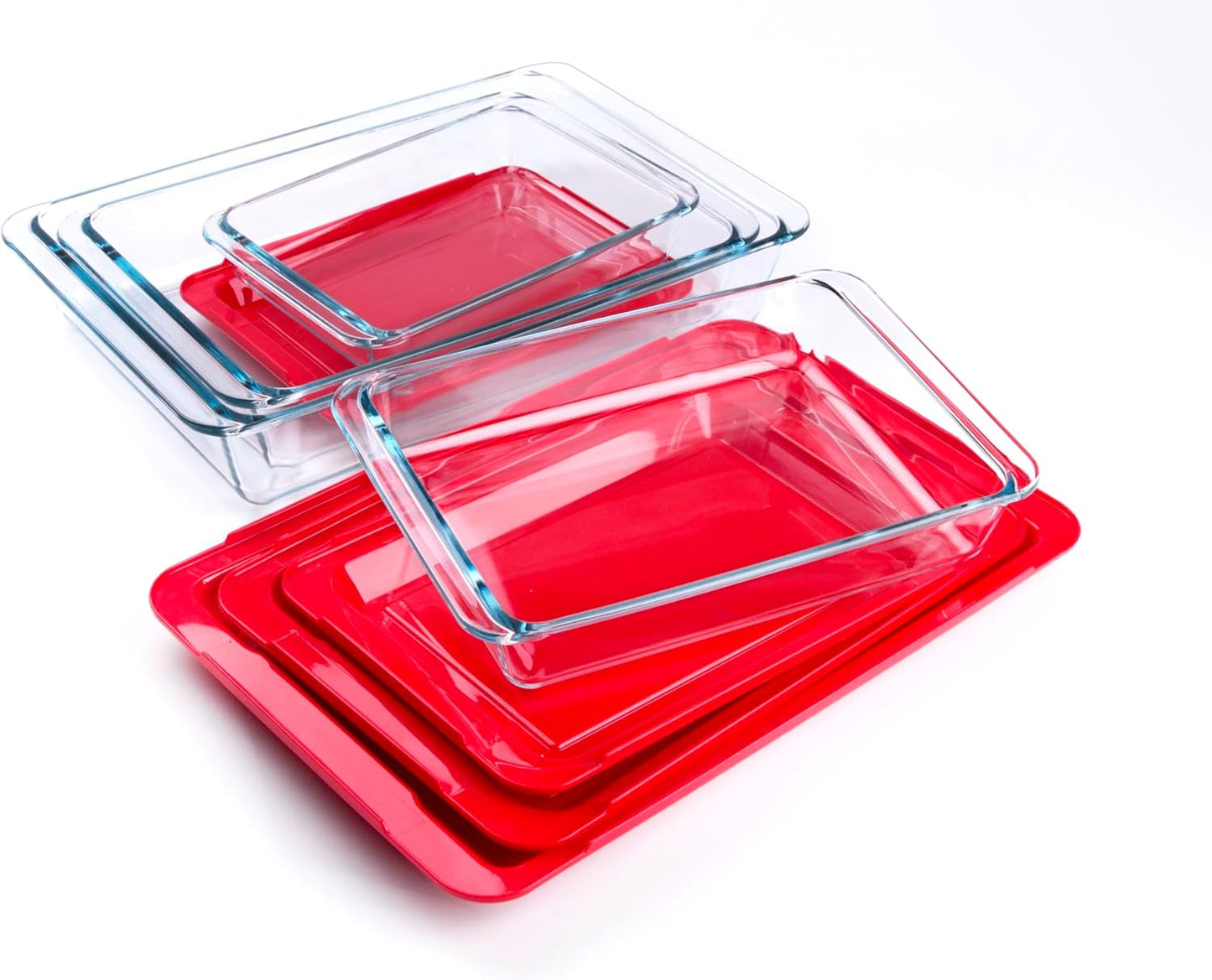 Set of 8 Tempered Glass Baking Pans by [Brand Name] - BPA-Free Lids, Oven & Microwave Safe | 1L, 1.7L, 2.8L, 4.2L