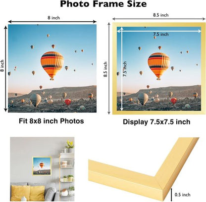 JCJMY 8x8 Gold Picture Frame - Versatile Wall & Tabletop Display | Durable Shatter-Resistant Plexiglass