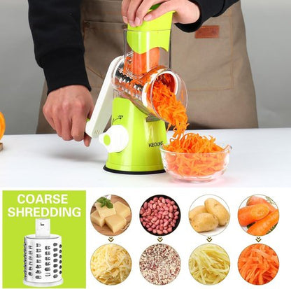 Cambom Rotary Cheese Grater - Hand Crank Shredder for Fresh Cheese & Vegetables | Non-Slip Base, Green