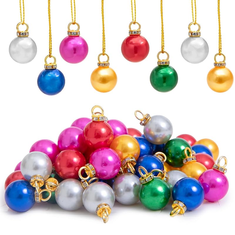 60Pcs Mini Christmas Ball Ornaments Set, 0.6 Inch Glitter Xmas Tree Bulbs in 6 Colors