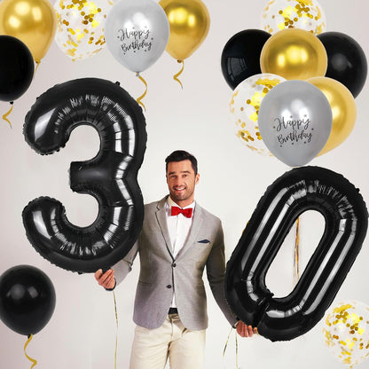 Skiennix 30th Birthday Decorations - 40-Inch Number Balloons & 12-Inch Party Balloons | 18-Piece Set for Men & Women