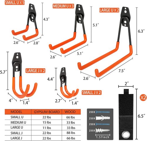 KOFANI Heavy Duty Steel Hooks - 16 Pack with Anti-Slip Coating for Garage Storage | Hang Bikes, Ladders & Tools