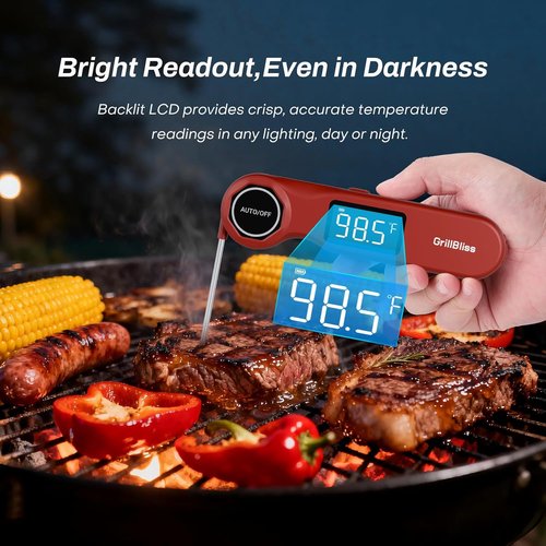 GrillBliss Instant Read Meat Thermometer - USB-C Rechargeable with 0.5s Fast Read & ±0.5℉ Accuracy | VA LCD Display