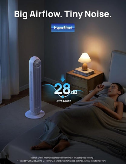 DREO Bladeless Tower Fan - Smart 90° Oscillating Floor Fan with 4 Modes, Remote & WiFi Control