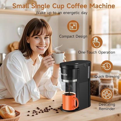 Skiennix Single Serve Coffee Maker - Fast Brew One Cup Machine for K-Cup & Grounds, Black