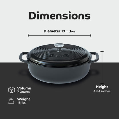 Segretto Cookware Enameled Oval Cast Iron Dutch Oven with Handle, 7 Quarts, Nero (Black), 7qt Dutch Oven Cast Iron Pot with Lid | Enamel Dutch Oven for Bread Baking, Ceramic Pots for Cooking, Soup