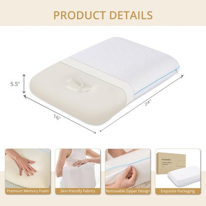 EGOHOME Bed Pillow Standard Size - Memory Foam Made in USA - for Side, Back and Stomach Sleepers, Neck Support with Washable & Removable Cover, Medium Soft, 1 Pack