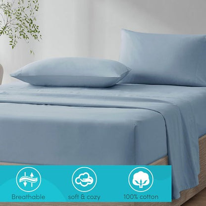 Comfort Spaces 100% Cotton Sheet Set - Breathable & Soft Twin Blue Bedding with 12" Elastic Pocket