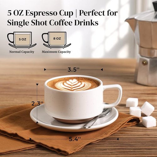 DOWAN 5oz Stackable Coffee & Espresso Cups - Ceramic Tea Cup Set of 4 for Latte & Tea