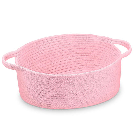 Yzawotk Woven Storage Basket with Handle, Cute Gifts Basket for Nursery, Empty Gift Decorative Organizer for Birthday Baby Toy Pet Baskets 13.77'' x 8.66 '' x 6 ,Pink