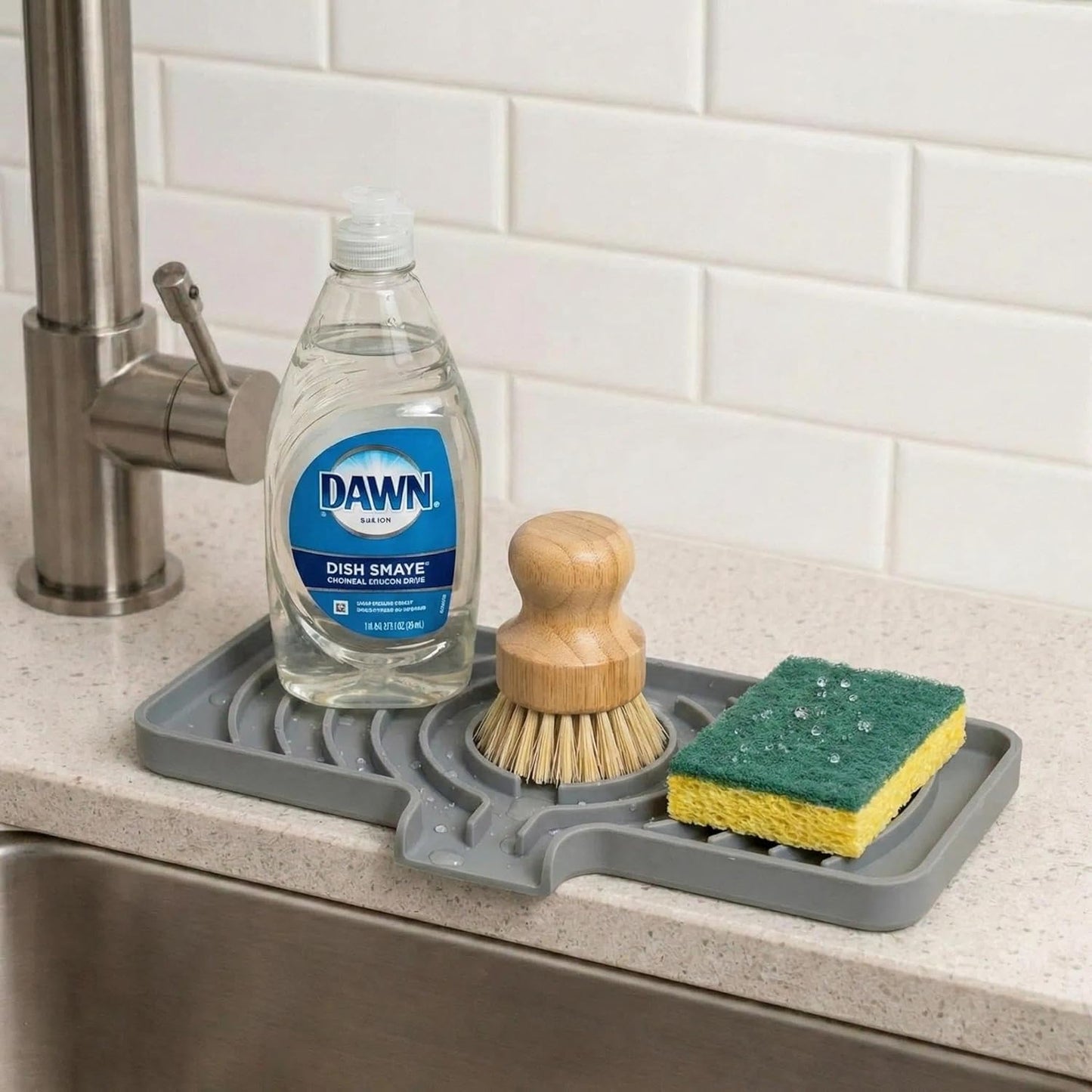 Skiennix Silicone Sponge Holder - Self-Draining Kitchen Sink Caddy | Gray, 10"x4" Soap Tray