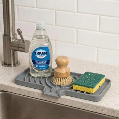 Skiennix Silicone Sponge Holder - Self-Draining Kitchen Sink Caddy | Gray, 10"x4" Soap Tray