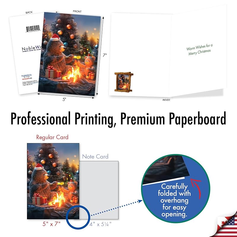 NobleWorks Camping Bears Christmas Card - Red Env, Campfire Merry C8726AXSG - Variation of THIS listing