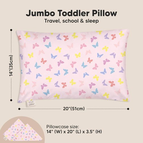 KeaBabies Toddler Pillow - Jumbo 14x20 Soft Organic Cotton | Machine Washable Travel Pillow (Flutter)