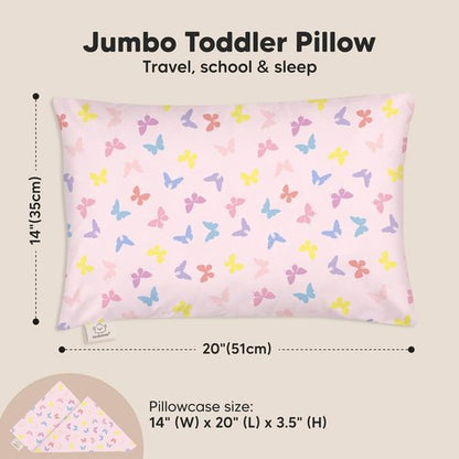 KeaBabies Toddler Pillow - Jumbo 14x20 Soft Organic Cotton | Machine Washable Travel Pillow (Flutter)