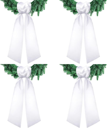 Skiennix 4 PCS White Satin Wreath Sashes - Blank Embroidery Accessories for Weddings & Holidays