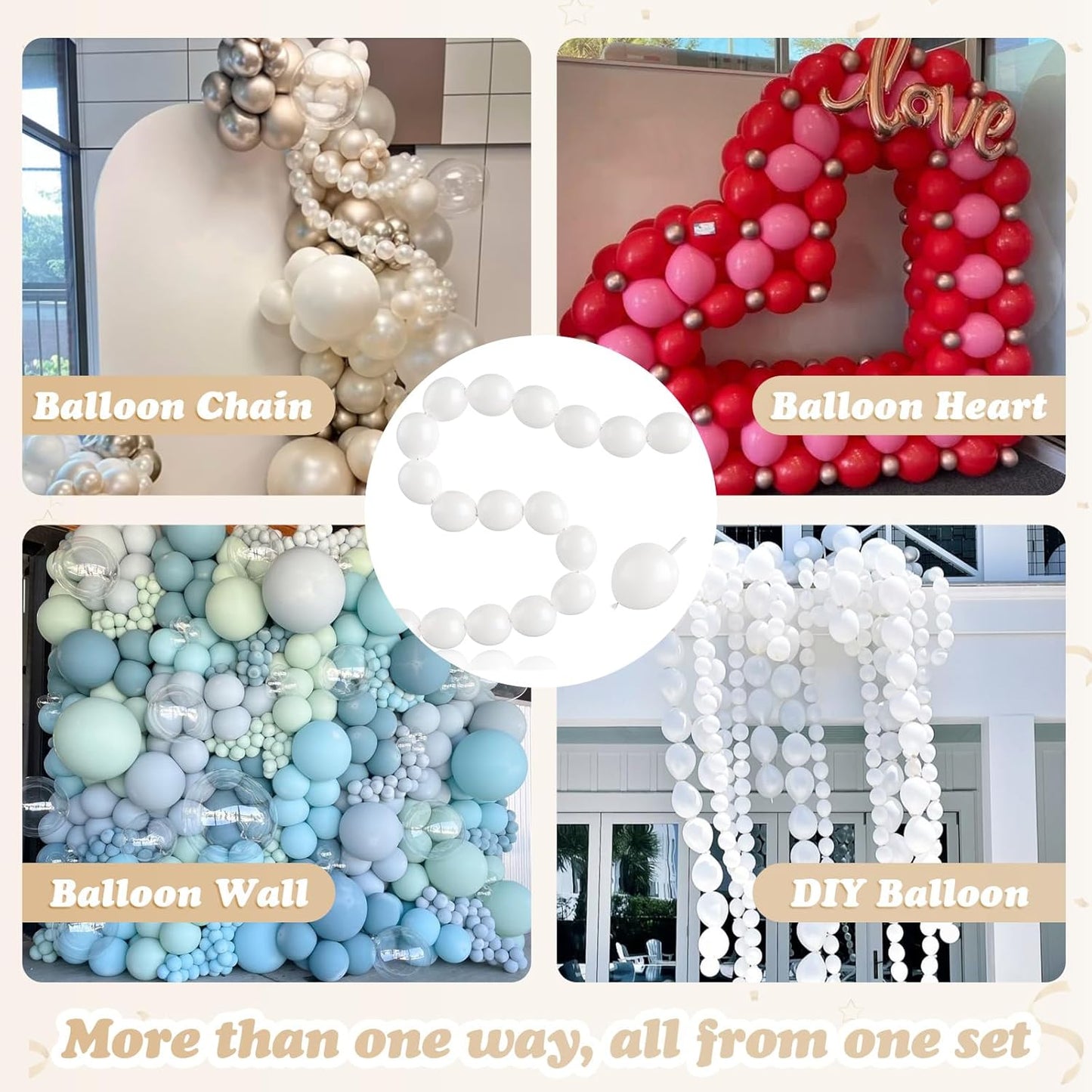 Skiennix White Linking Balloons - 100pcs 6 Inch Quick Link Balloons for Wedding & Party Decor