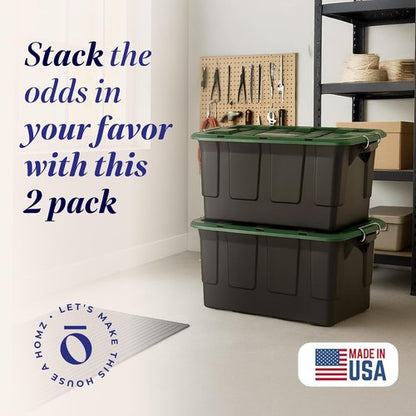 HOMZ 30-Gallon Stackable Storage Bins - Durable Plastic Containers with Lids & Latching Handles | Black/Green 2-Pack