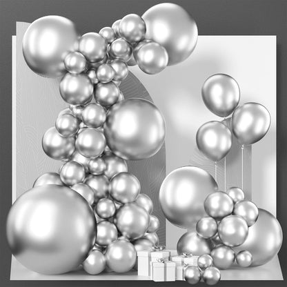 PartyWoo Metallic Silver Balloons - 127-Piece Pack in Various Sizes for Birthday & Graduation Decor