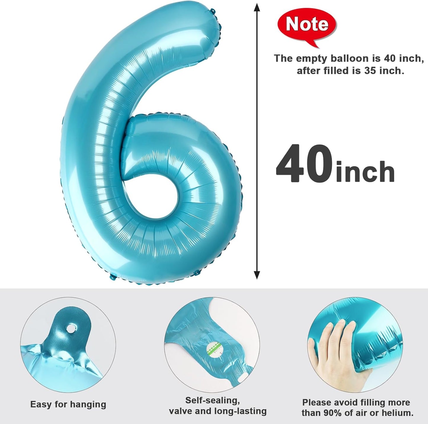Number 6 Balloon - 40 Inch Pastel Blue Birthday Decoration for Men & Women | Perfect for 6th Birthday Celebrations