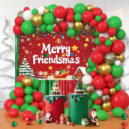AIBIIN Christmas Balloon Arch Kit - 105pcs Friendsmas Party Decorations with Merry Banner & Foil Curtain