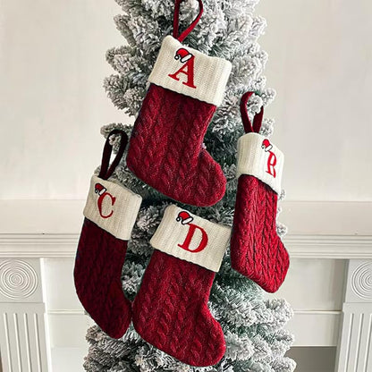 Personalized Christmas Stocking with Initial - Red Cable Knit, 7.87in x 3.94in